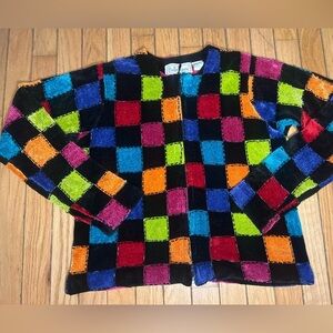 vintage belle pointe Zip Cardigan Sweater Size Small Retro Colorblock Beaded 80’
